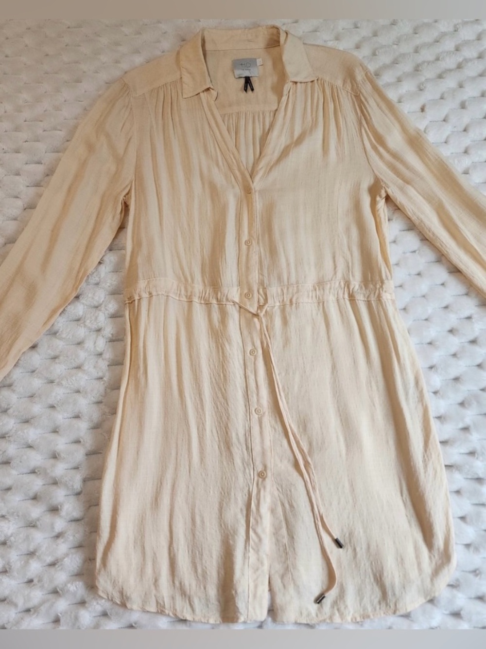 HD in Paris Soft Cream V-Neck-Button Down Shirt Dress, Sz: XL